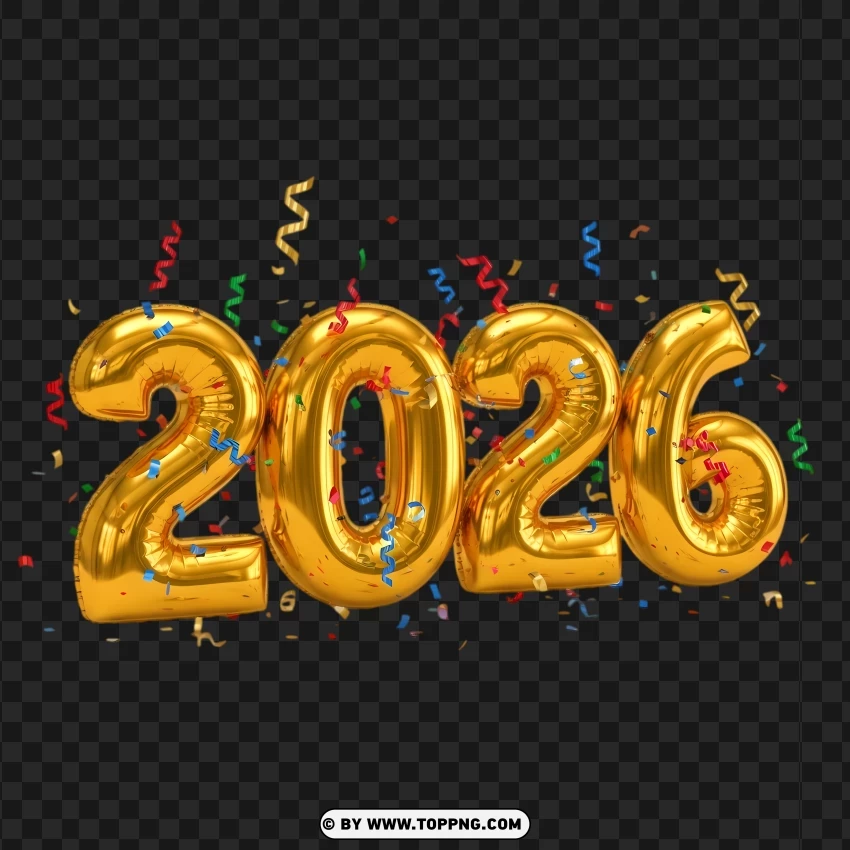2026 Celebration Bold Typography With Ribbon And Confetti PNG Transparent Background