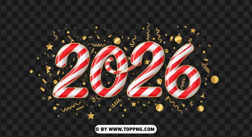 Festive Candy Cane 2026 Calligraphy Art PNG Transparent Background