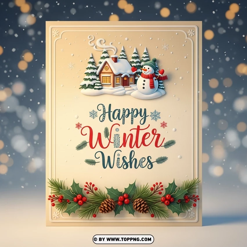 Festive Card With Happy Winter Wishes Message PNG Transparent Background