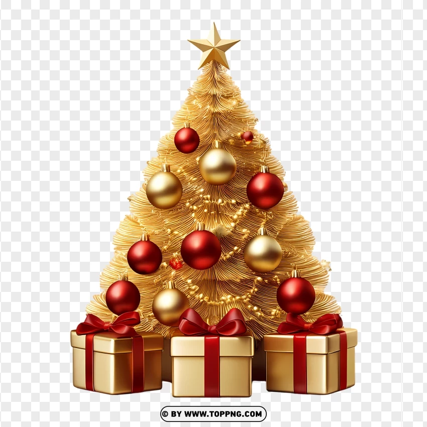 Festive Christmas Tree With Red And Gold Ornaments Clipart PNG Transparent Background