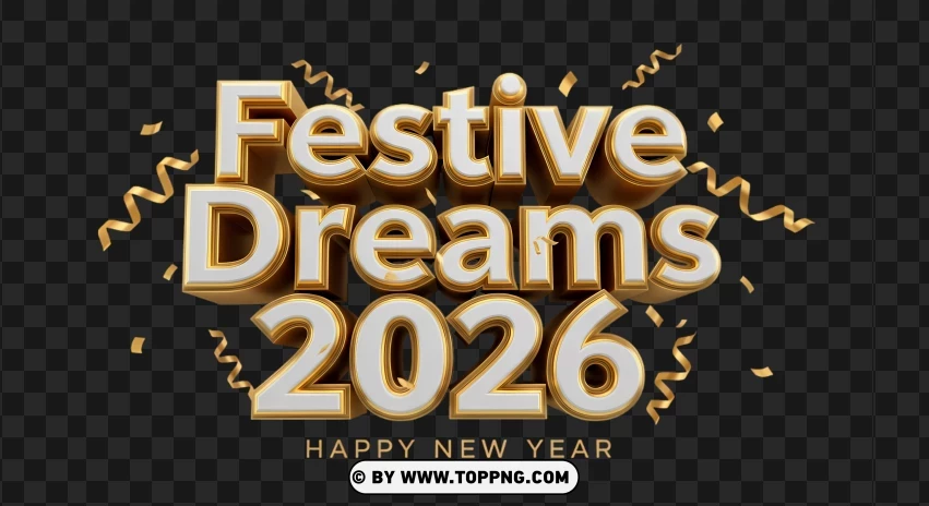 Festive Dreams Happy New Year 2026 Text Poster PNG Transparent Background