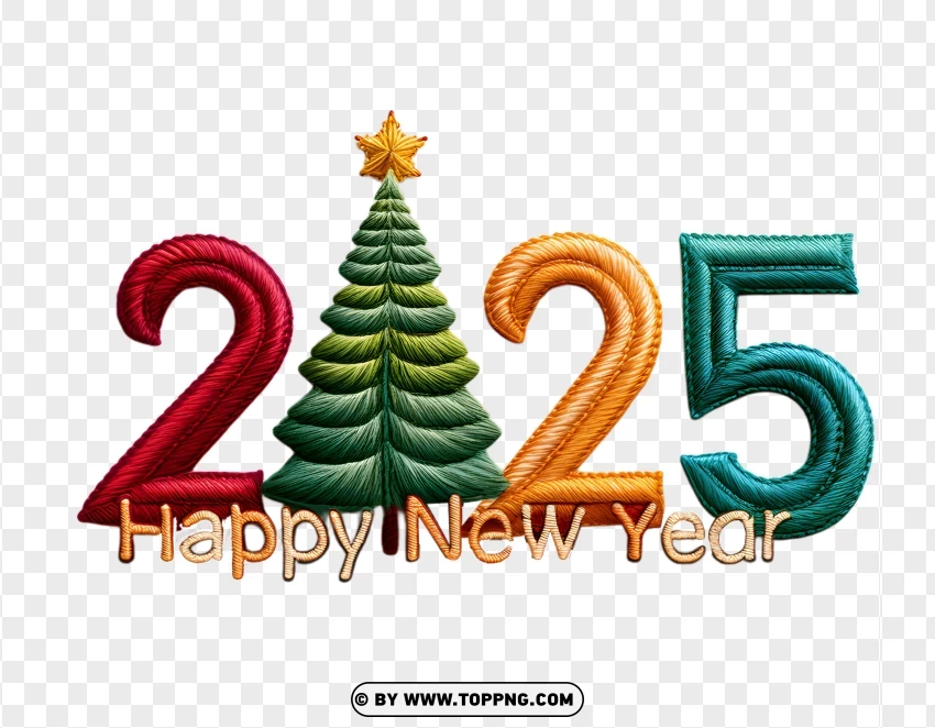 Festive Embroidered 2025 With Christmas Tree PNG Transparent Background