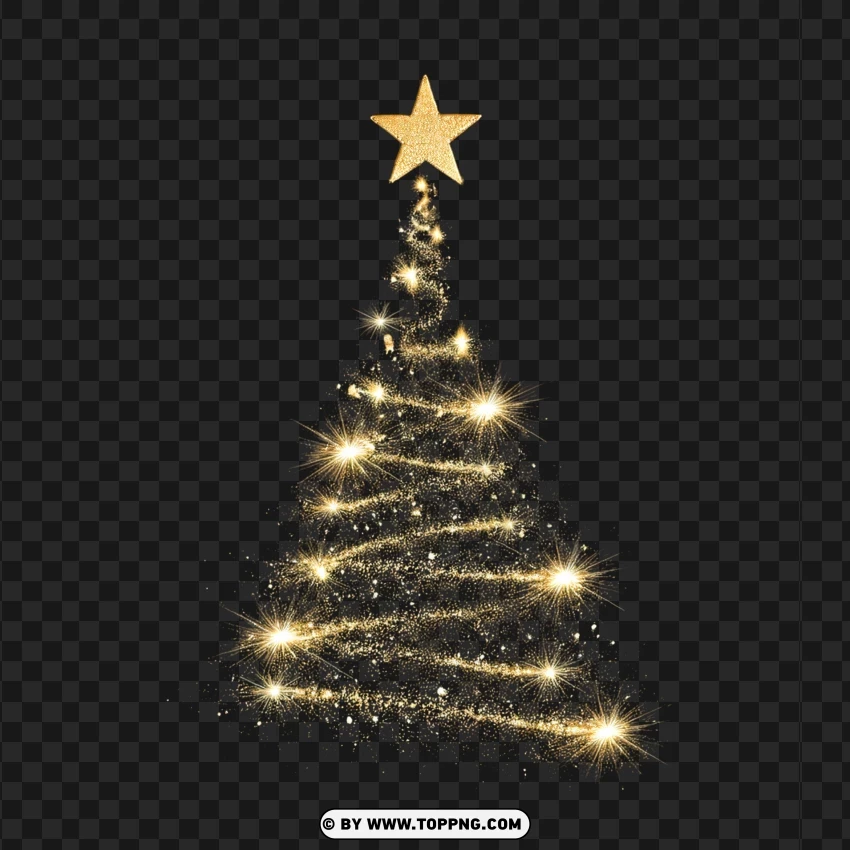 Festive Golden Christmas Tree With Star And Sparkles PNG Transparent Background