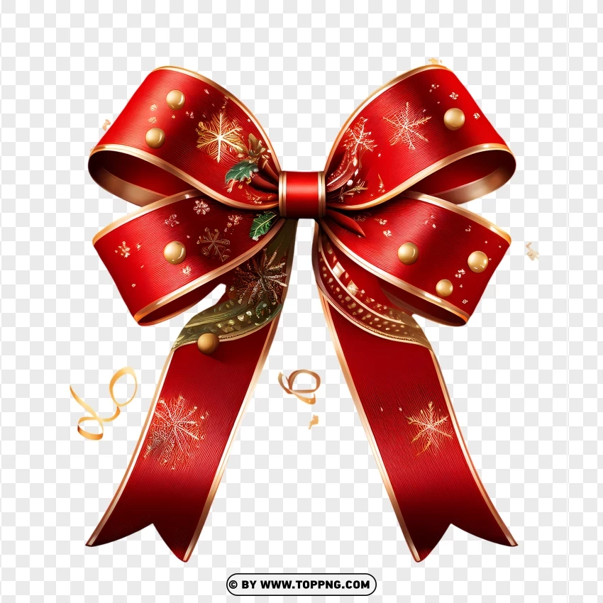 Festive Red Christmas Bow With Gold Accents PNG Transparent Background