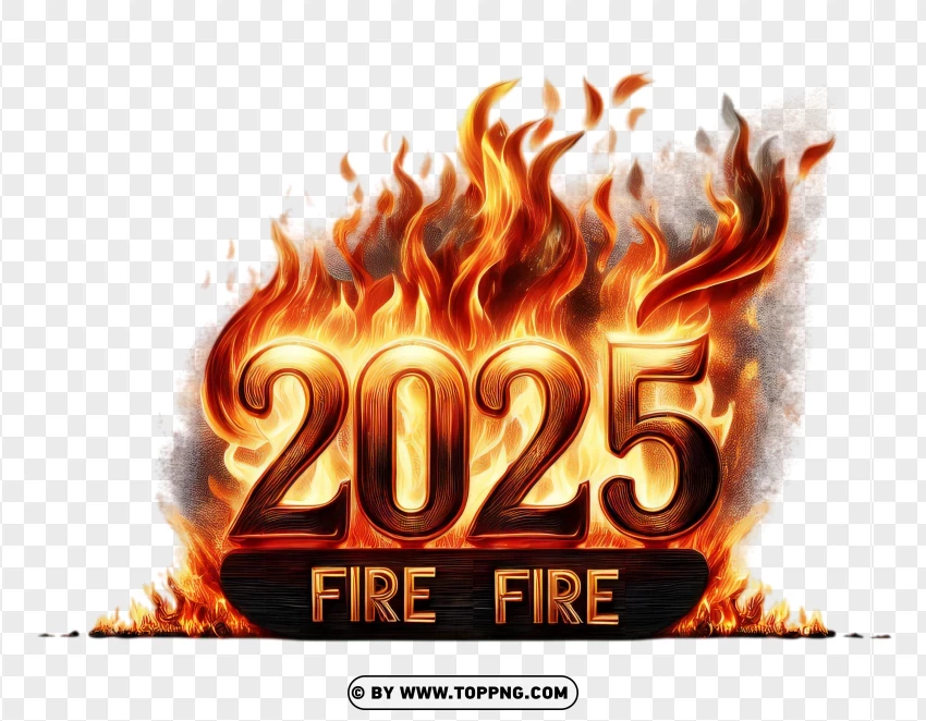 Fiery 2025 Fire Text Design PNG Transparent Background