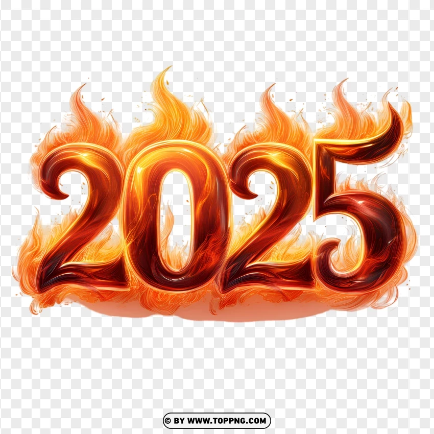 Fiery 2025 Numbers Design For Festive Theme PNG Transparent Background