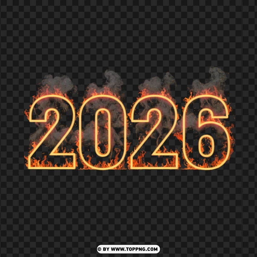 Fiery 2026 Design With Smoke And Glow PNG Transparent Background