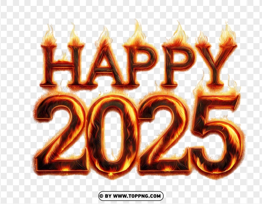 Fiery Happy 2025 Typography PNG Transparent Background