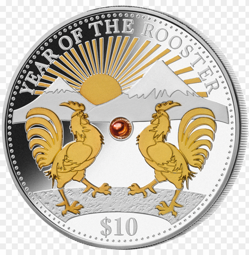 free PNG fiji year of the rooster 1oz 999 fine silver gold gilded - year of the rooster stamps around the world PNG image with transparent background PNG images transparent
