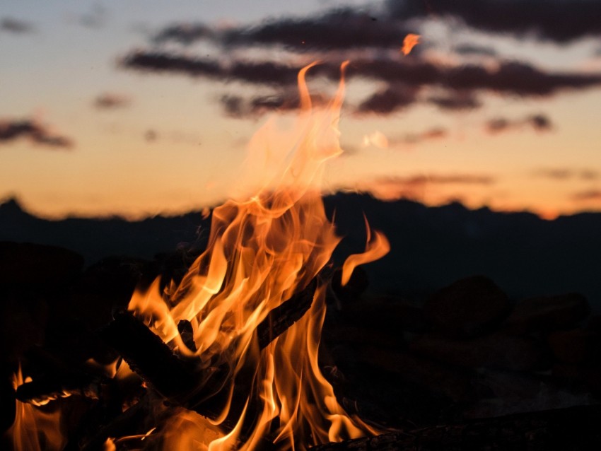 fire, bonfire, flame, night, blur