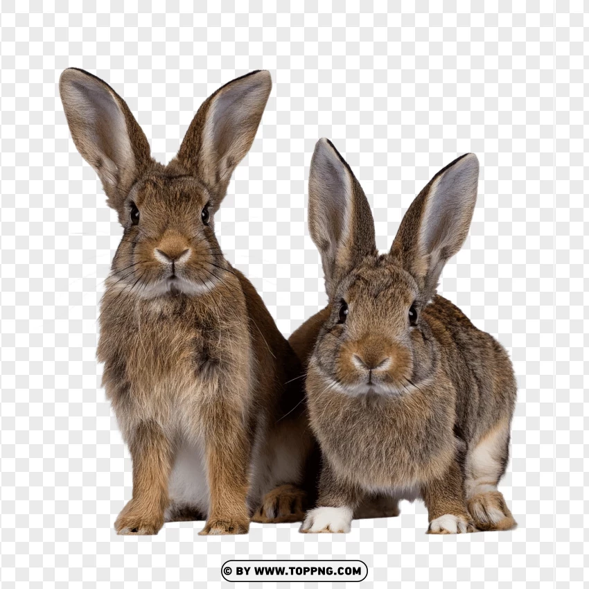 Rabbit Duo Sitting Together In A Wildlife Pose PNG Transparent Background