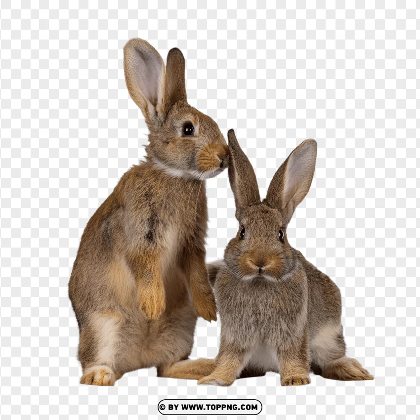 Rabbit Duo Standing Close In A Natural Wildlife Pose PNG Transparent Background