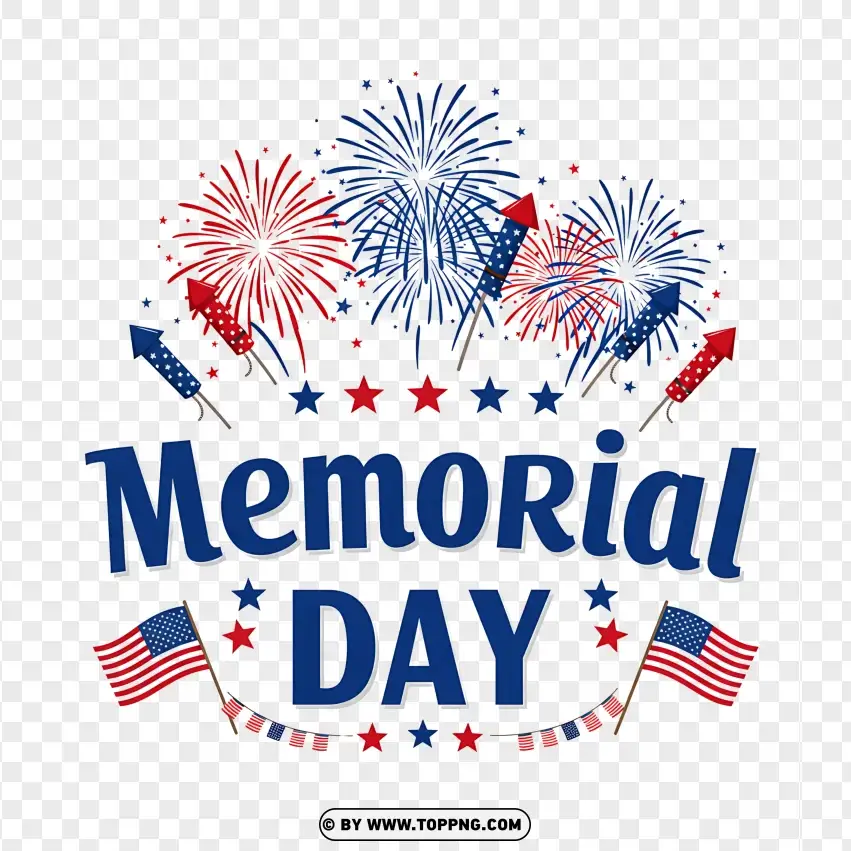 Memorial Day With Flag And Fireworks PNG Transparent Background