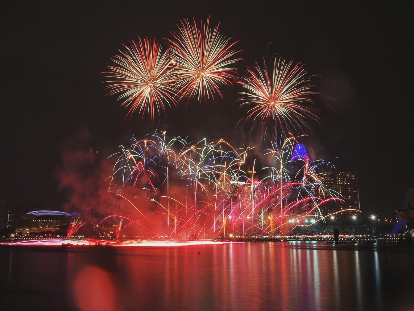 fireworks, night city, holiday, singapore