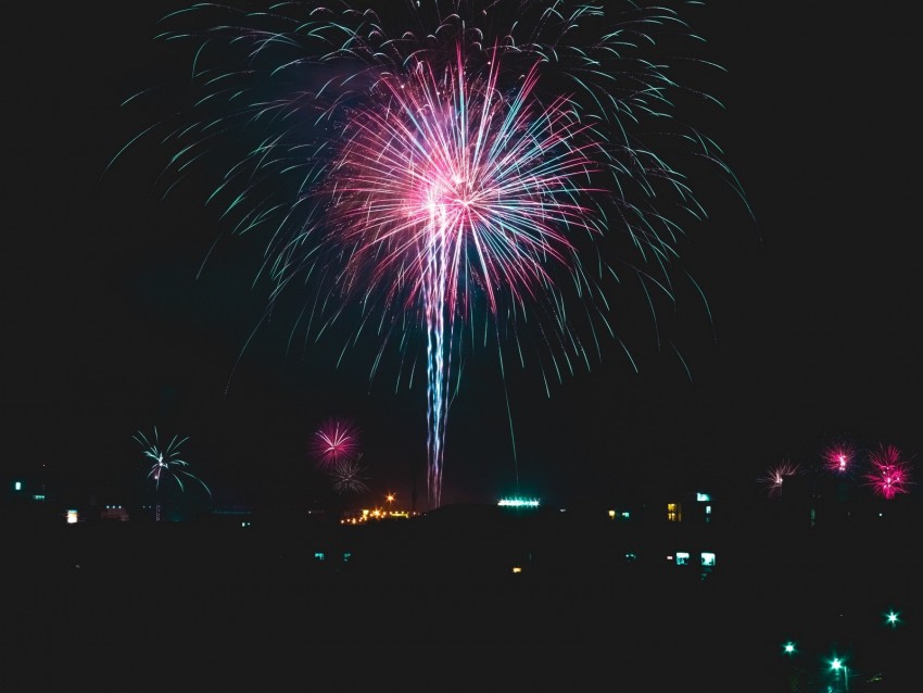 fireworks, salute, holiday, sparks, glitter, light