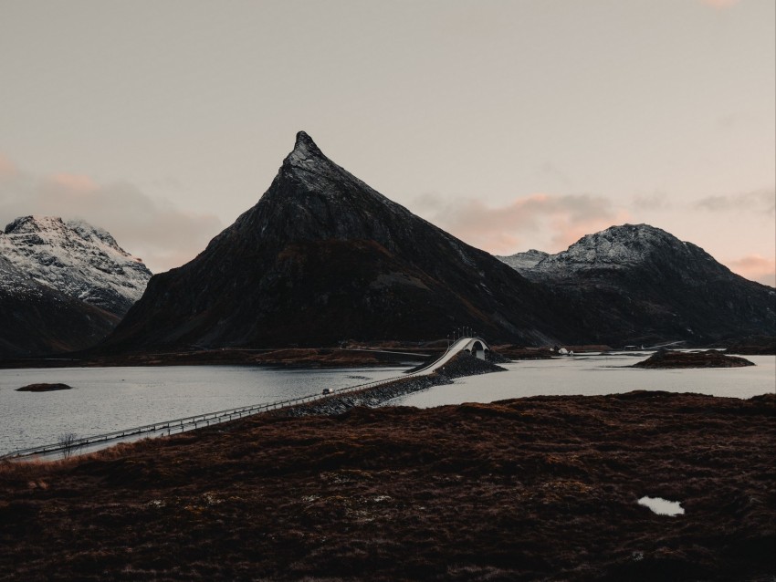 fjord, mountains, bridge, crossing, lofoten, norway