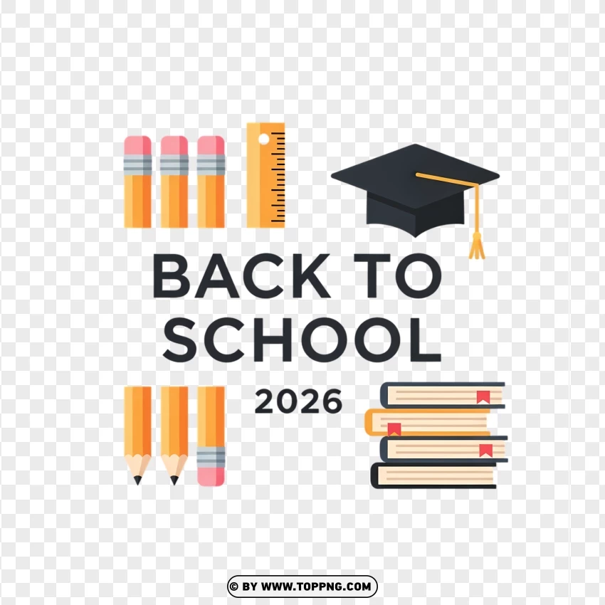 Flat Cartoon Stationery Around Back To School 2026 Text PNG Transparent Background