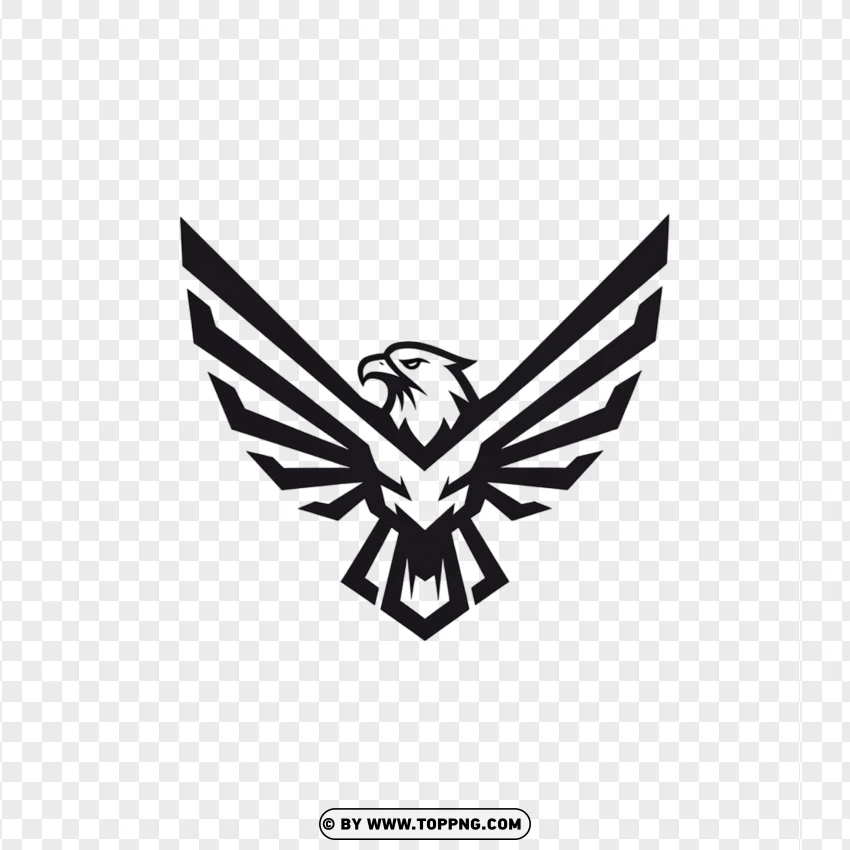 A flat logo of a flying eagle with sharp, geometric wings in black and white.