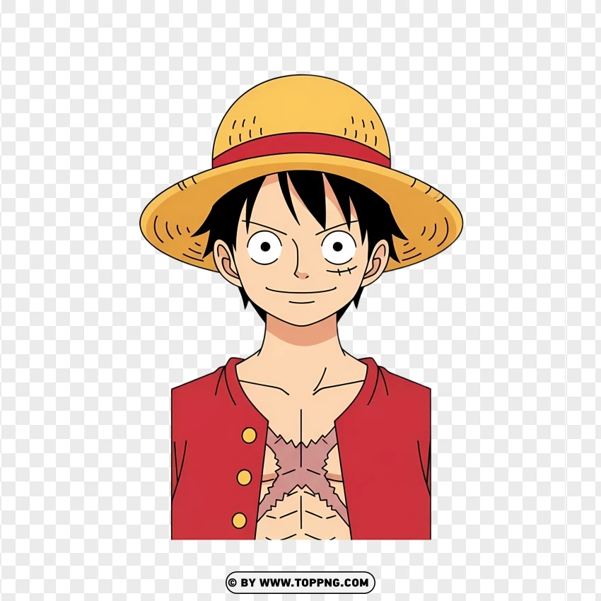 Flat Vector Luffy Icon With Straw Hat And Vest PNG Transparent Background