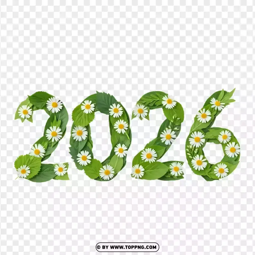 Floral 2026 Design Made From Green Leaves PNG Transparent Background