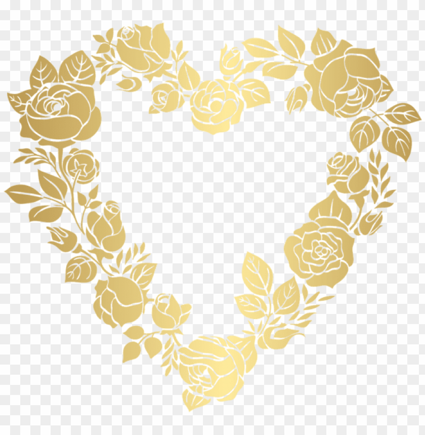 floral golden heart border frame png