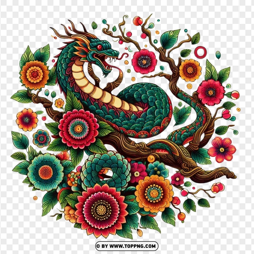 Floral Snake Art Beautiful Fusion Of Nature And Reptile PNG Transparent Background