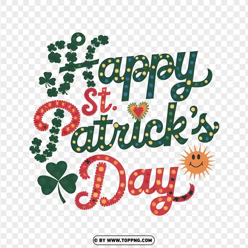 Happy St. Patricks Day With Shamrocks PNG Transparent Background