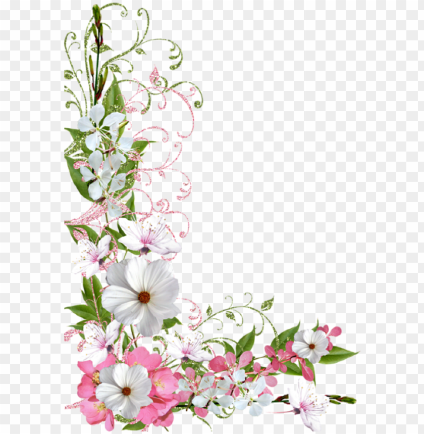 flower border clipart, flower frame, pink and green, - pastel flowers  borders PNG image with transparent background | TOPpng