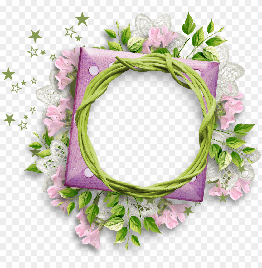 flower frame, round frame, round gold frame, pink flower, sakura flower, flower plants