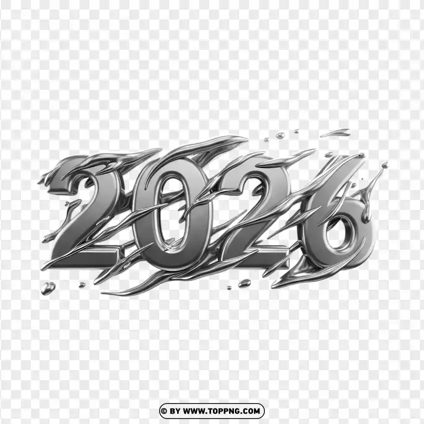 Metallic Cracked 2026 Typography 3d Design PNG Transparent Background