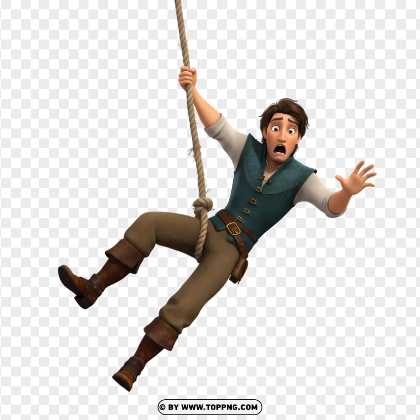 Flynn Rider Hanging From Rope With Shocked Face PNG Transparent Background