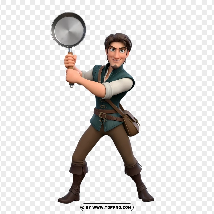 Flynn Rider Holding A Frying Pan Heroically PNG Transparent Background