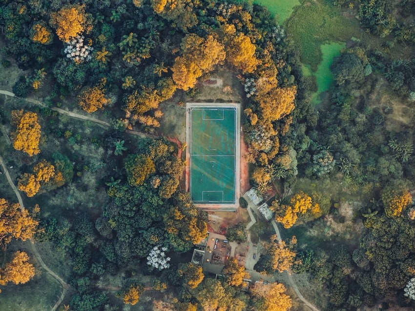 football field, playground, aerial view, height, view, overview