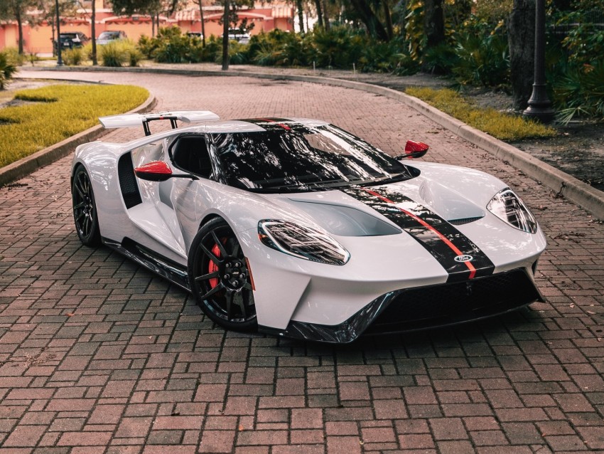 ford gt, ford, sportscar, white, side view