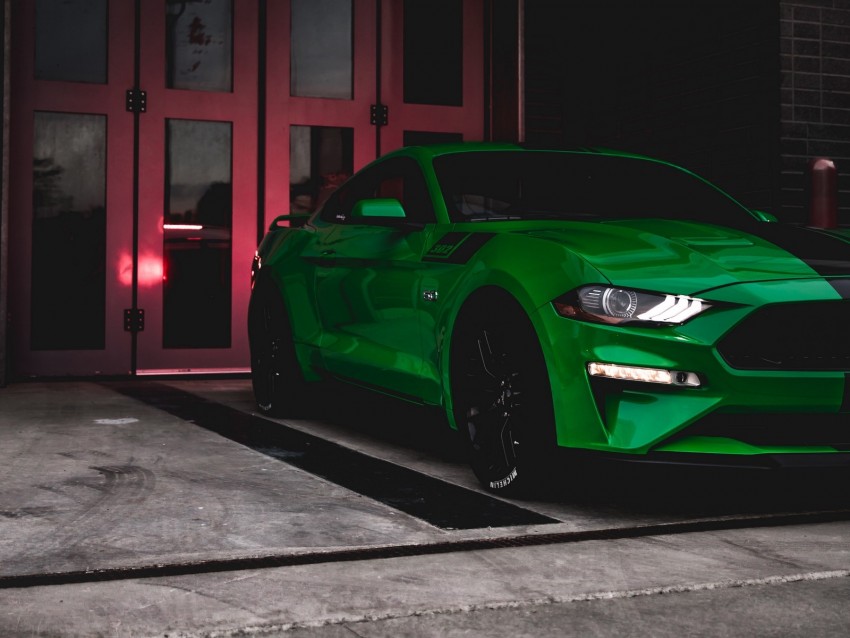 ford mustang, ford, car, green, sportscar, parking