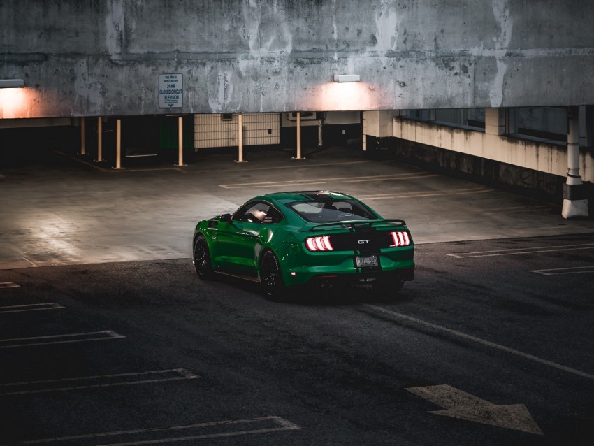 ford mustang, ford, car, green, sportscar, parking