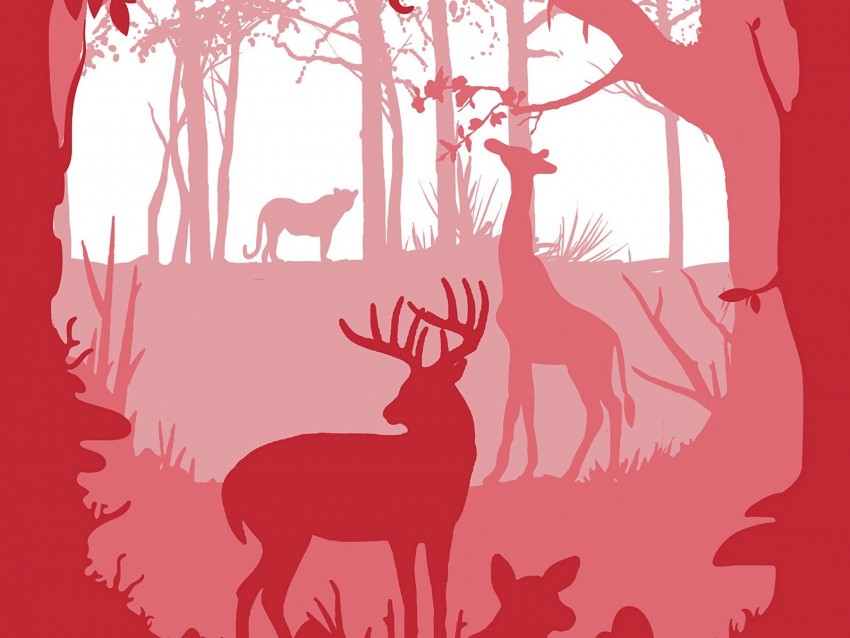 forest, animals, silhouettes, vector, art