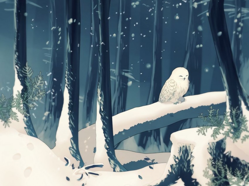 forest, owl, art, snow, winter
