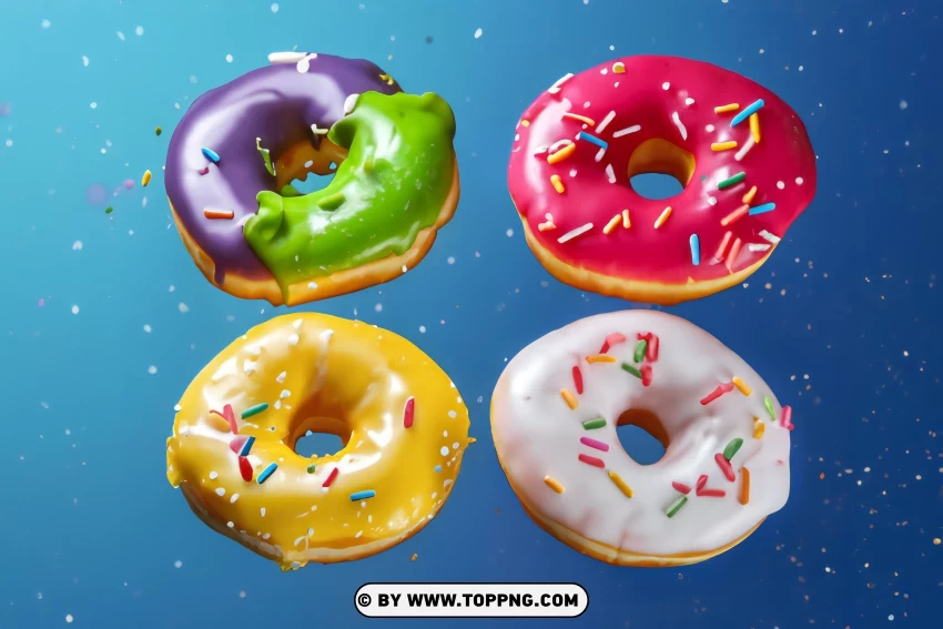 Four Round Different Donuts With Sprinkles Background