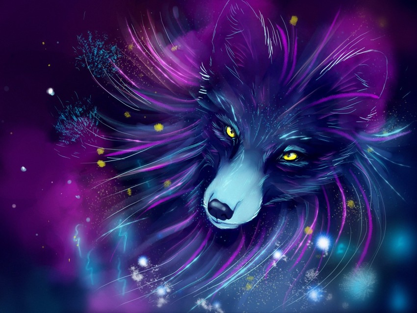 fox, art, space, purple