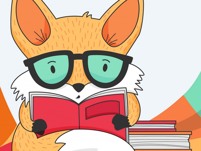 fox, book, reading, art, vector