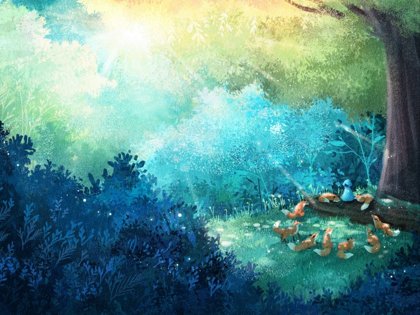 free PNG fox, forest, art, family background PNG images transparent
