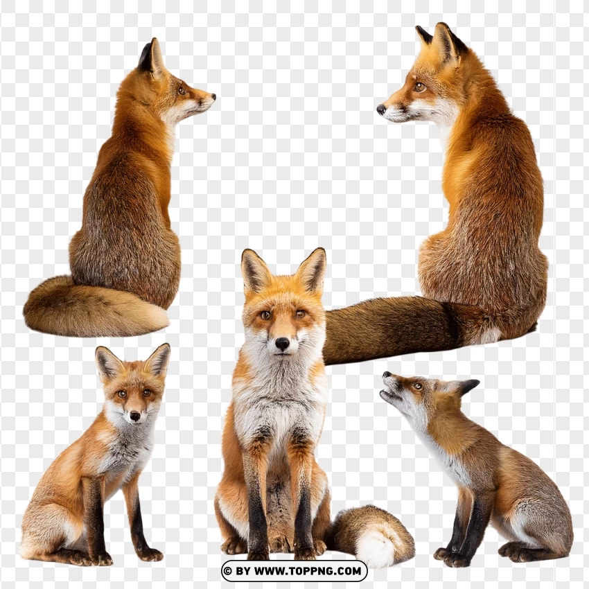 Group Of Red Foxes In A Natural Wildlife Arrangement PNG Transparent Background