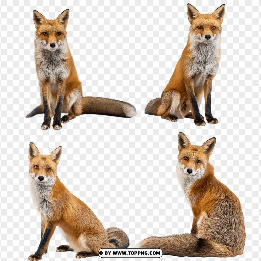 Set Of Two Red Foxes In Wildlife Sitting Poses PNG Transparent Background