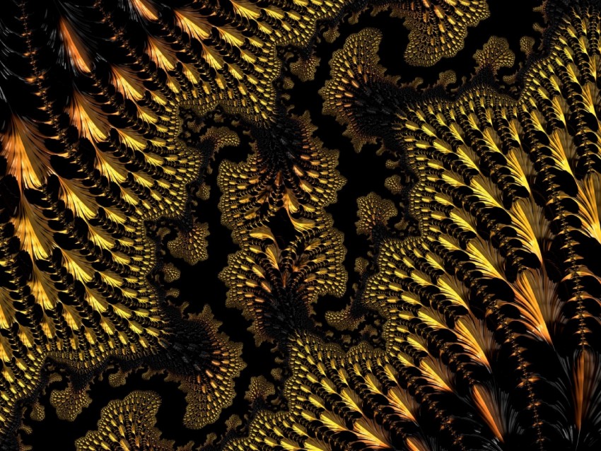 fractal, abstraction, sinuous, ornate, yellow, black