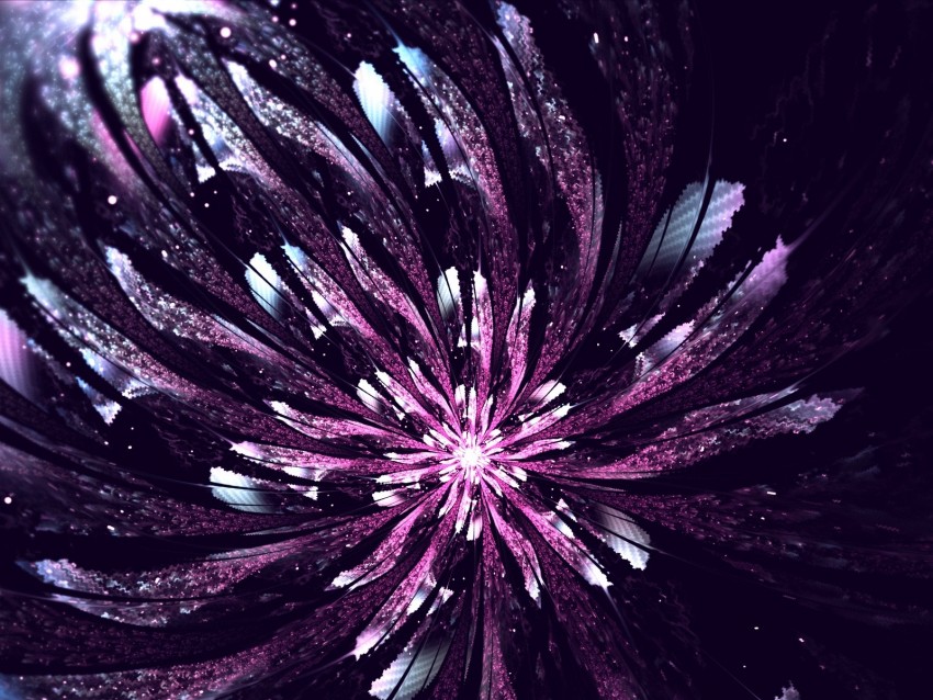 fractal, flower, glow, abstraction, digital, purple