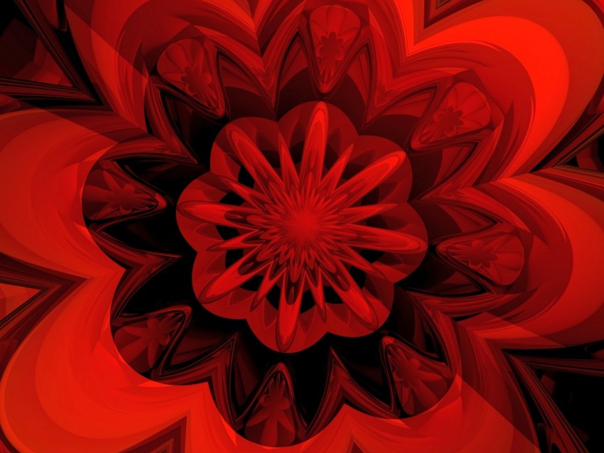 fractal, flower, red, digital, abstraction