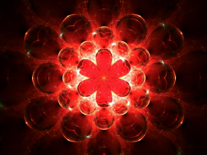fractal, glow, red, bright, flower, abstraction