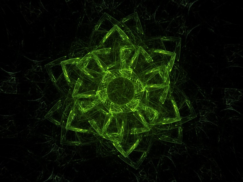 fractal, green, glow, symbol, abstraction