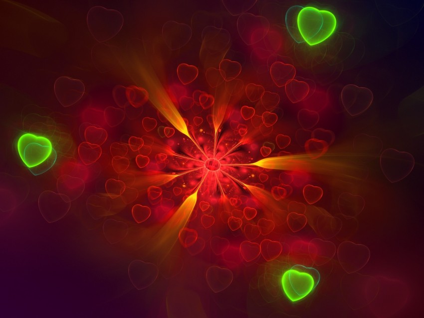 fractal, hearts, bright, pattern, abstraction